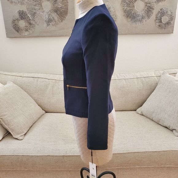 Calvin Klein Twill Zipper-Front Jacket size 4 Petite in Navy - NEW - Picture 8 of 14
